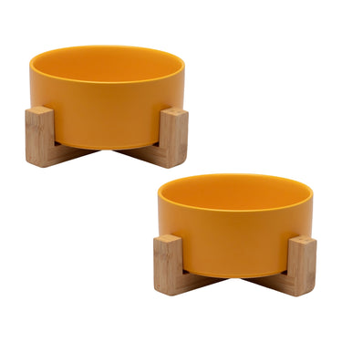 2pack Plato Para Perros Y Gatos De Cerámica Con Base Bambú