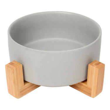 Plato de Cerámica Con Base de Bambú Para Perros y Gatos