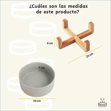 Plato de Cerámica Con Base de Bambú Para Perros y Gatos
