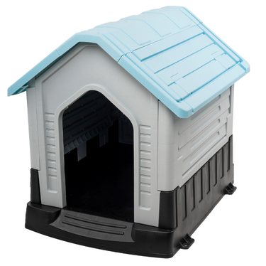 Casa para Perro de Plástico Resistente con Ventana Superior – Diseño Ventilado para Interior y Exterior Color Azul