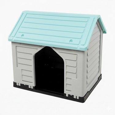 Casa para Perro de Plástico Resistente con Entrada Lateral Diseño para Exterior e Interior Color Azul