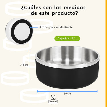 Plato de Acero Inoxidable Tazón Antiderrapante para Perros y Gatos de 1.3L