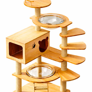 Torre Rascadora para Gatos Doble Cápsula de Madera Modelo Escalera 138cm