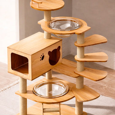 Torre Rascadora para Gatos Doble Cápsula de Madera Modelo Escalera 138cm