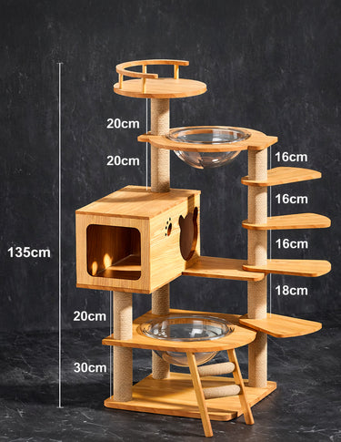 Torre Rascadora para Gatos Doble Cápsula de Madera Modelo Escalera 138cm