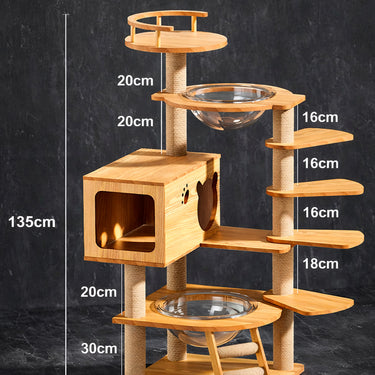 Torre Rascadora para Gatos Doble Cápsula de Madera Modelo Escalera 138cm
