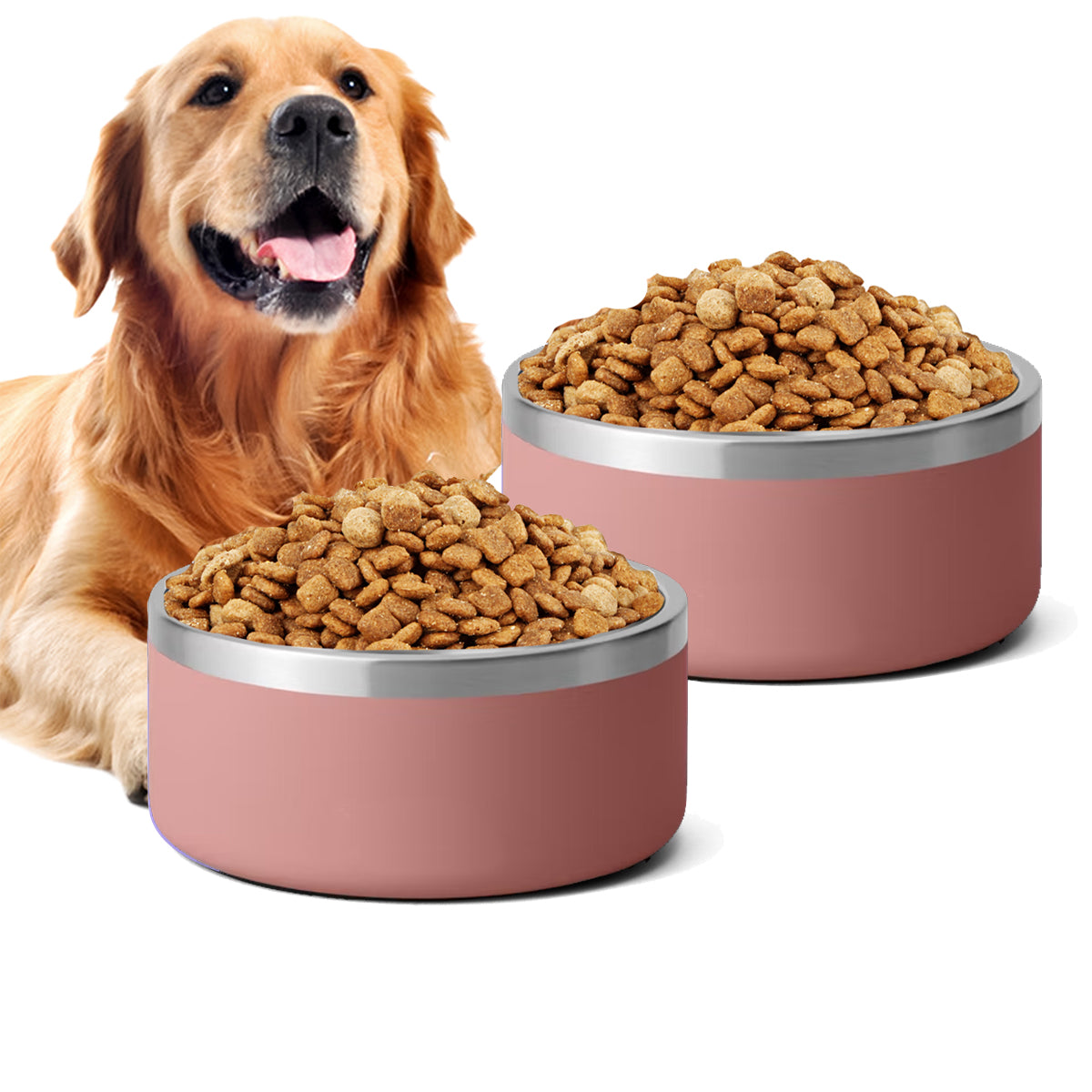 2Pack Plato de Acero Inoxidable Tazón Antiderrapante para Perros y Gatos de 1.3L