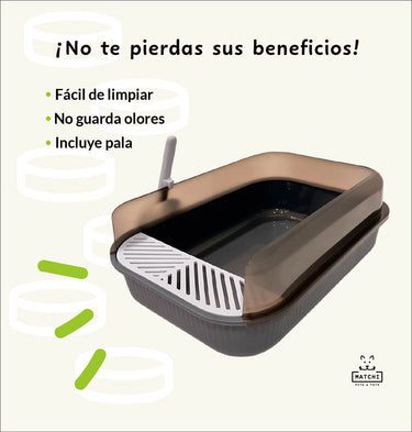 Arenero Para Gatos Grande Matchi Con Pala Y Filtro Semicerrado Antiderrames 50 x 34 x 20 cm