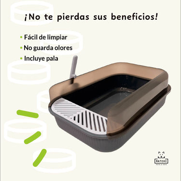 Arenero Para Gatos Grande Matchi Con Pala Y Filtro Semicerrado Antiderrames 50 x 34 x 20 cm