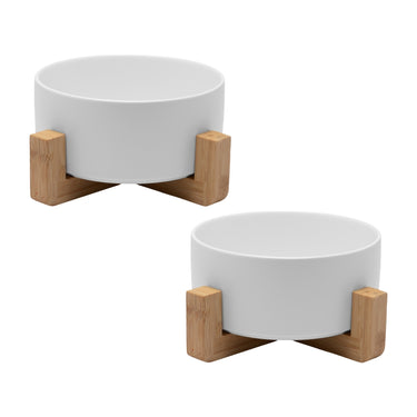 2pack Plato Para Perros Y Gatos De Cerámica Con Base Bambú