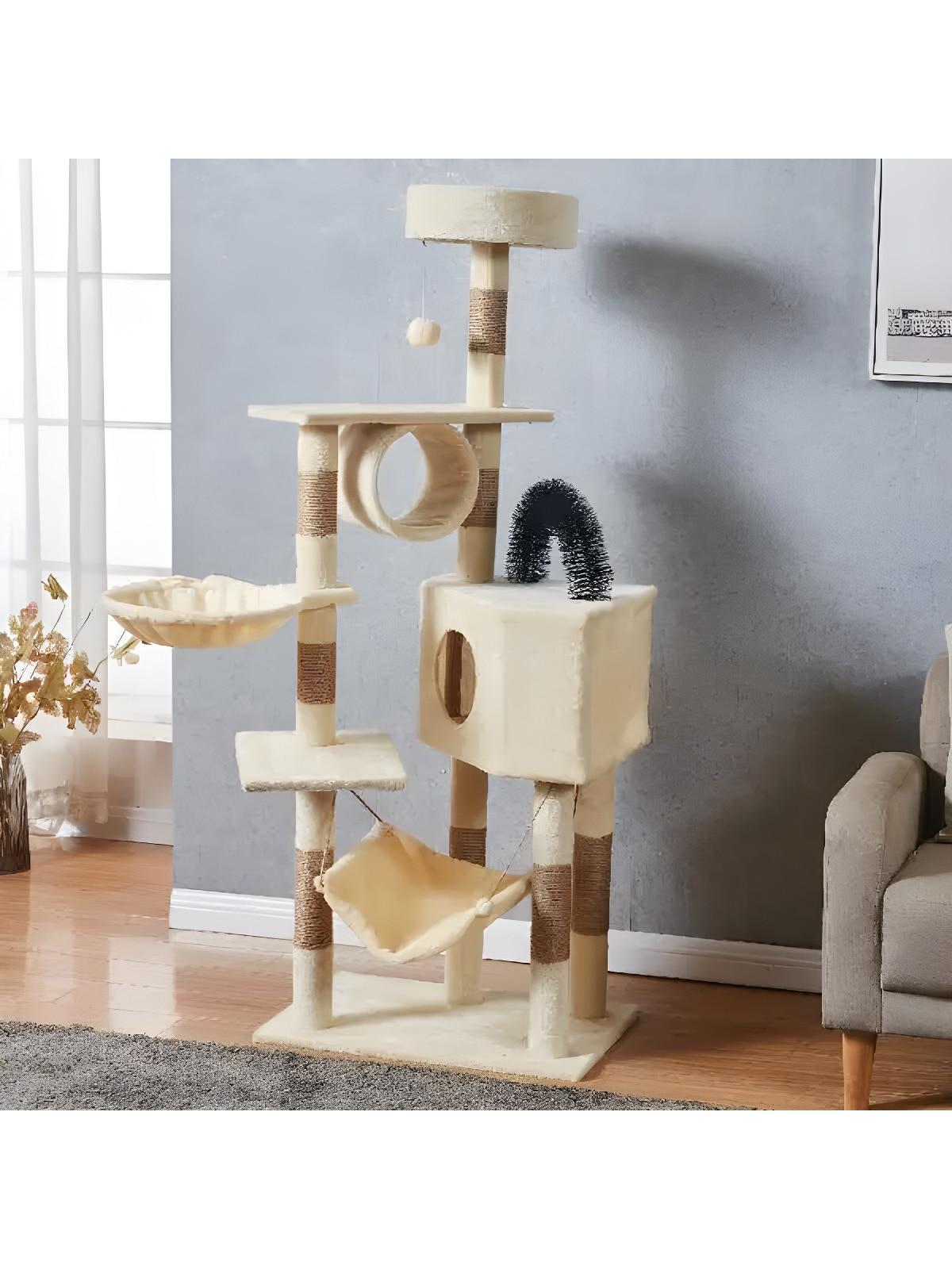 Torre para Gatos Multi-Nivel con Rascadores – Modelo Comfort (Cepillo) Altura 1.47