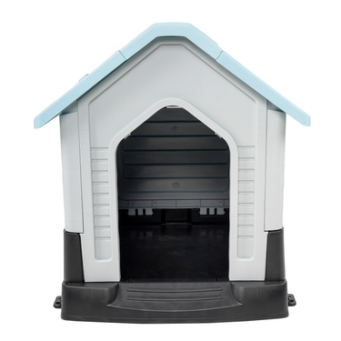 Casa para Perro de Plástico Resistente con Ventana Superior – Diseño Ventilado para Interior y Exterior Color Azul