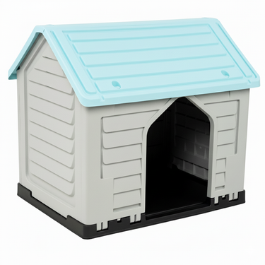Casa para Perro de Plástico Resistente con Entrada Lateral Diseño para Exterior e Interior Color Azul