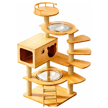 Torre Rascadora para Gatos Doble Cápsula de Madera Modelo Escalera 138cm