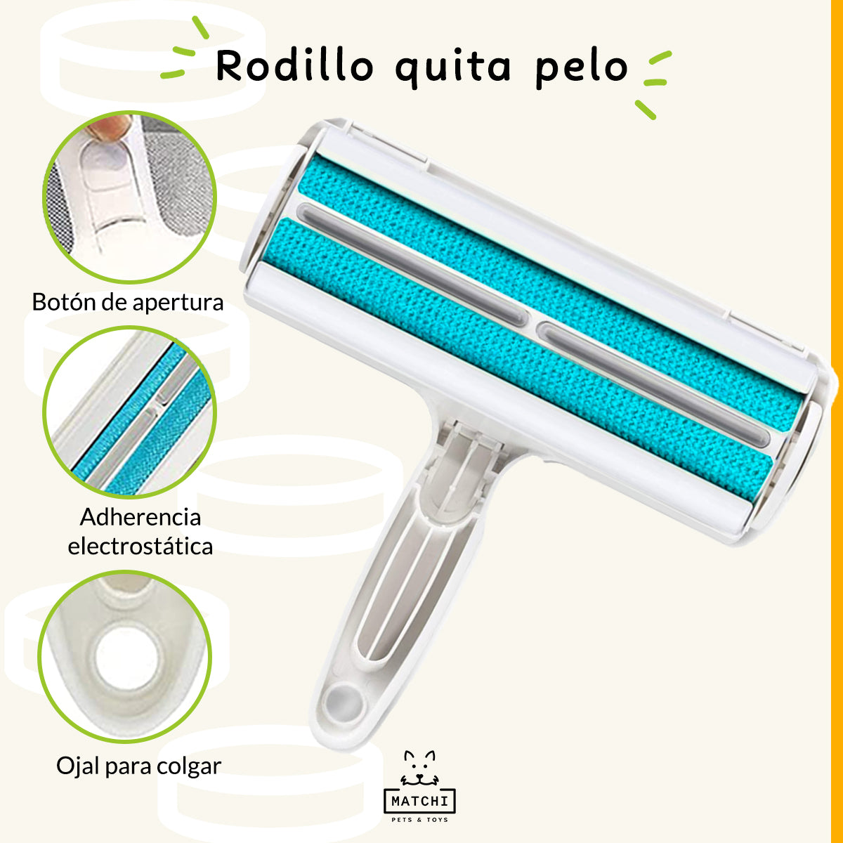 Removedor Quita Pelo de Mascotas Rodillo Reutilizable para Ropa y Muebles