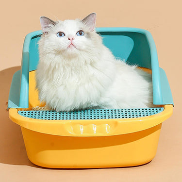 Arenero para Gatos con Borde Elevado, Rejilla Antiderrames y Pala