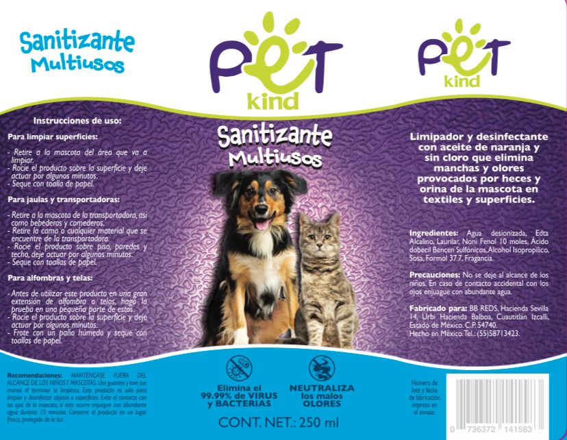 Spray Sanitizante Multiusos para Mascotas y Superficies 1lt