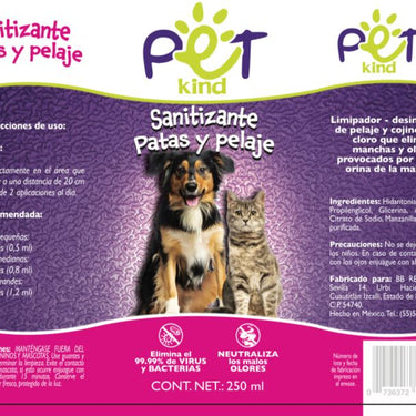 Spray Sanitizante Multiusos para Mascotas, Patas y Pelaje, 250ml