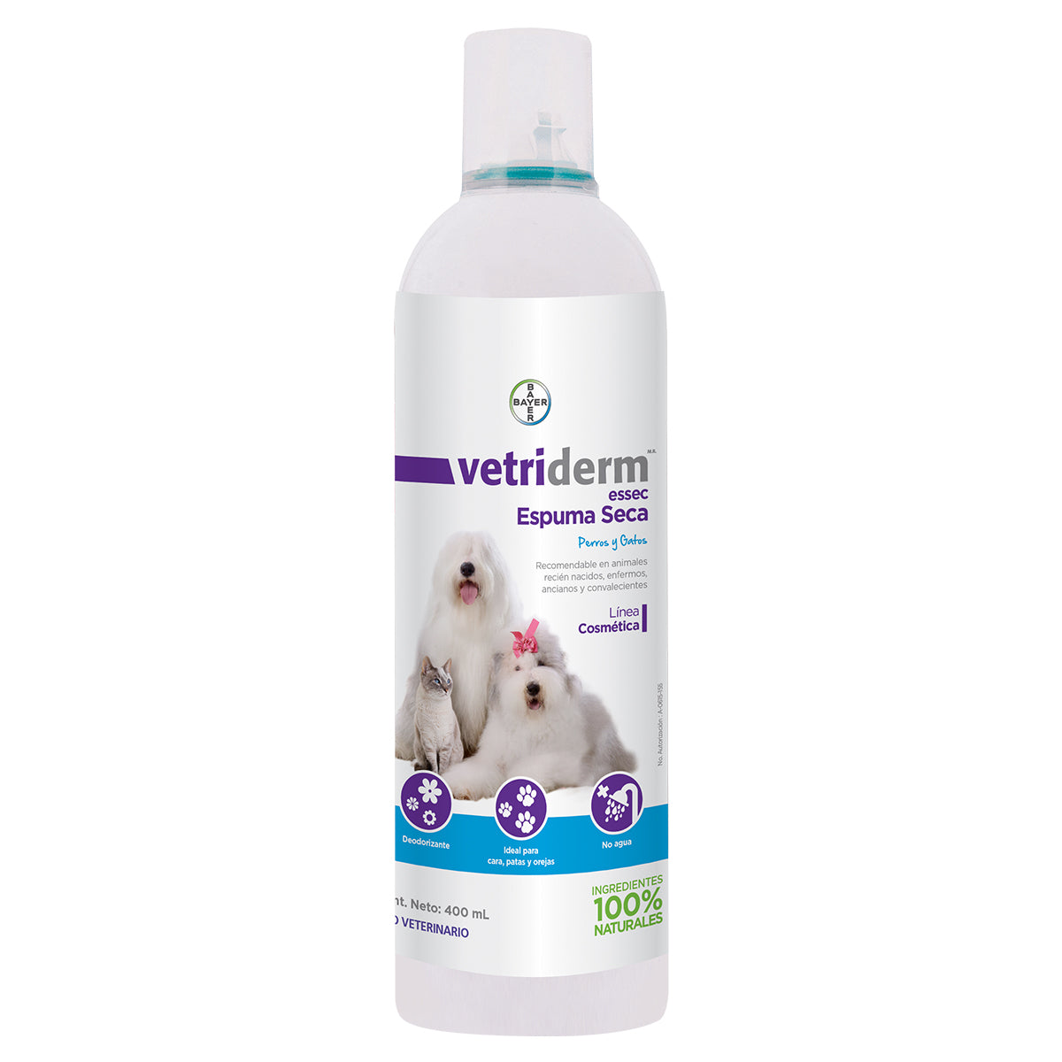 Vetriderm Espuma Baño en Seco para Perro y Gato 400 ml